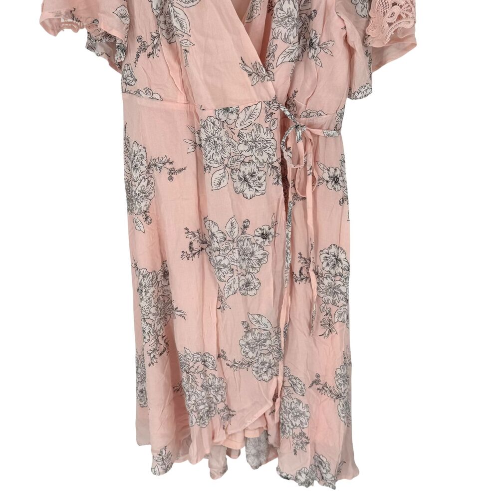 Torrid Floral Wrap Midi Dress 2X Pink Lace Flutter Sleeve Challis Lined Boho NWT - Picture 5 of 11